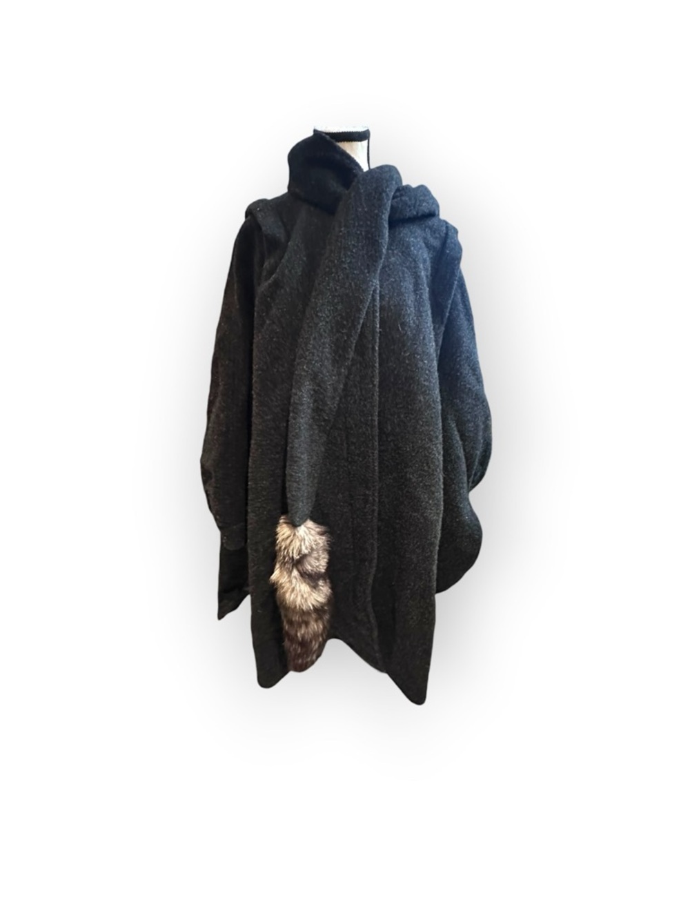 Vintage Women’s L Pure Wool Cape Coat with Fur Scarf